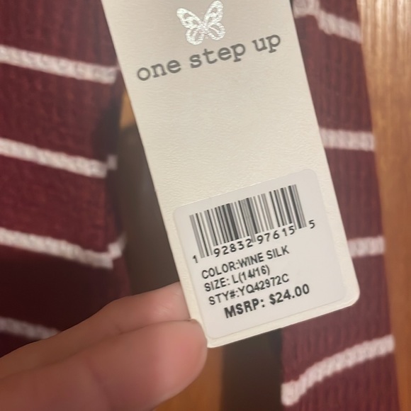•ONE STEP UP•NWT WINE SILK WAFFLE KNIT STRIPED LONG SLEEVE BLOUSE SIZE 14/16. - Picture 5 of 7